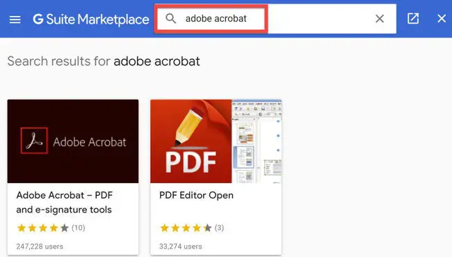 搜索的Adobe Acrobat GSuite市场