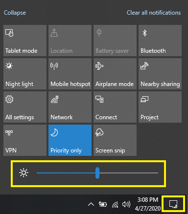 使用Windows行动中心10更改屏幕的亮度